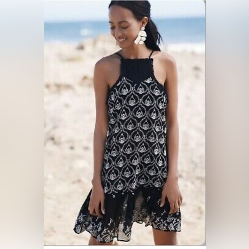 Anthropology size XS black spaghetti strap for ruffle hem dress